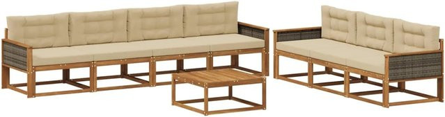 vidaXL Outdoor-Sofagarnitur aus Akazienholz mit Kissen in Natur und Beige - Bild 1