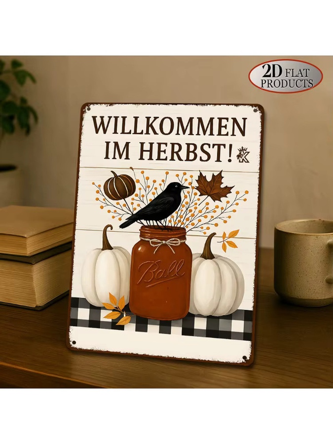 HELLOYOUNG Retro-Blechschild Wandkunst mit Flugzeug Motiv in Mehrfarbig, Herbstdekoration aus Metall, B/H: 30,0 x 20,0 cm - Bild 4