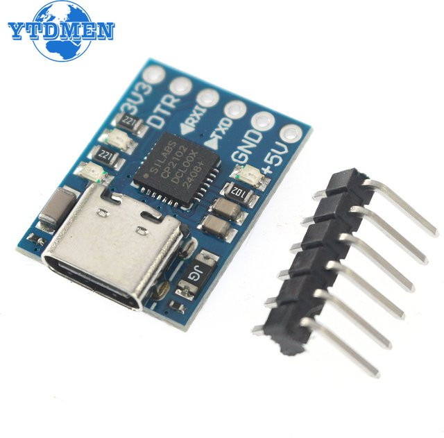 YTDMEN CP2102 USB zu UART TTL Modul 6Pin Serieller Konverter mit Micro USB und Type-C in Blau - Bild 1