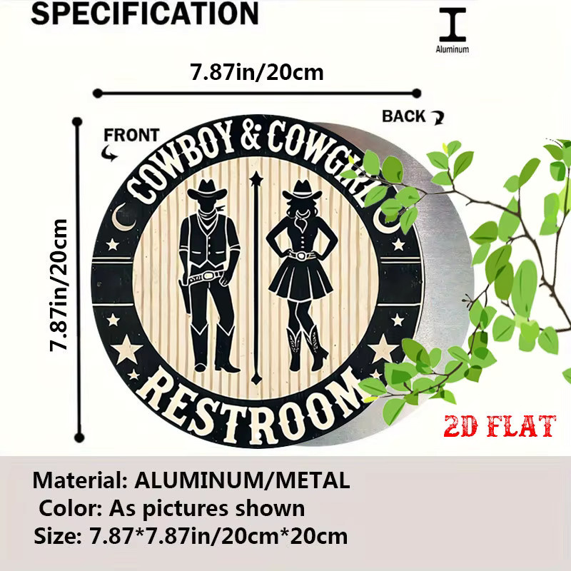 Potdemiel Vintage Western Cowboy & Cowgirl Toilettenschild aus Metall, rustikale Wanddekoration in Mehrfarbig, Breite: 7,8 cm, Höhe: 7,0 cm, Tiefe: 7,0 cm - Bild 2