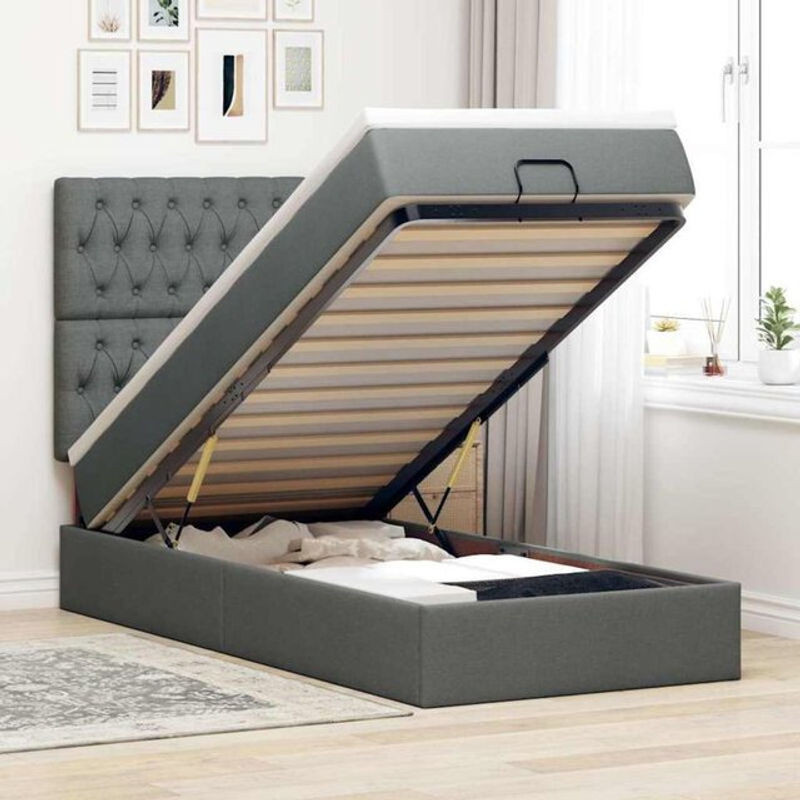 vidaxl Polsterbett Ottomane mit Matratze und LED in Anthrazit Grau, B/T/H: 90 x 200 x 118 cm - Bild 1