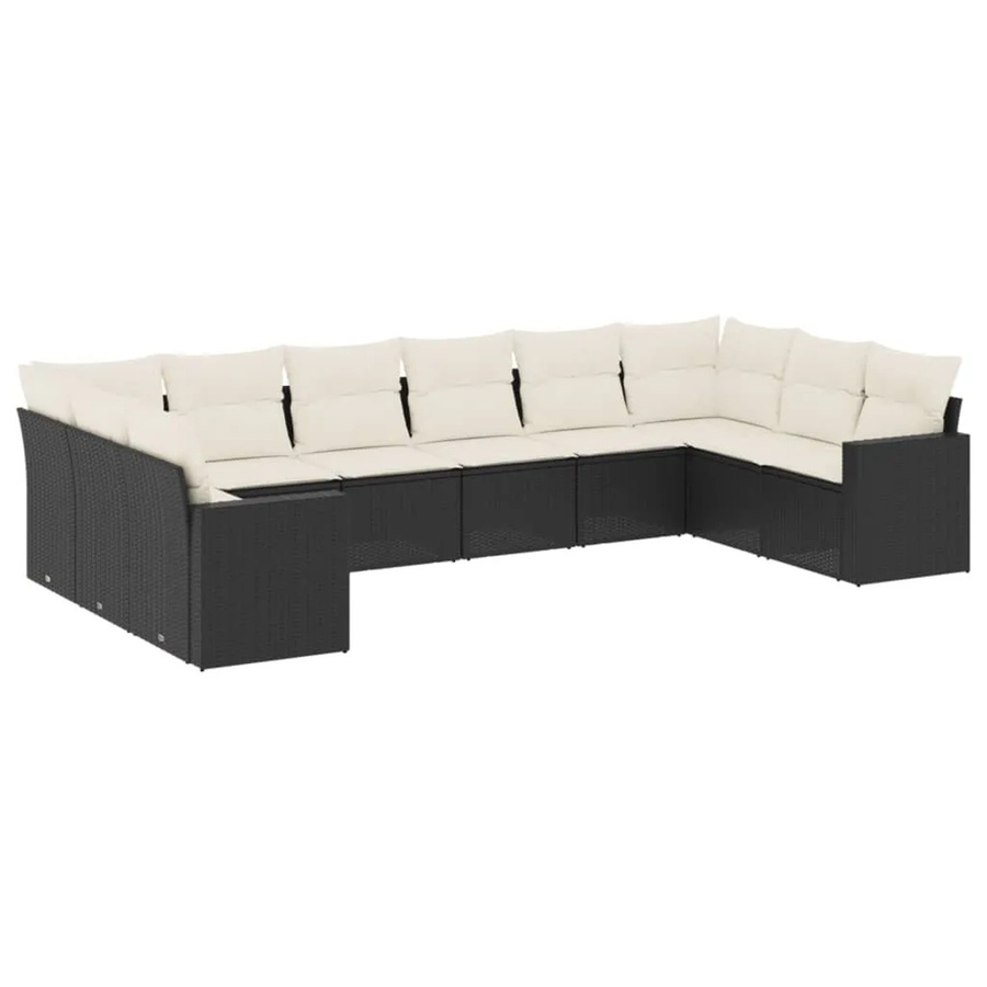 vidaXL 10-tlg. Garten-Sofagarnitur in L-Form aus Polyrattan mit Kissen in Schwarz - Bild 2