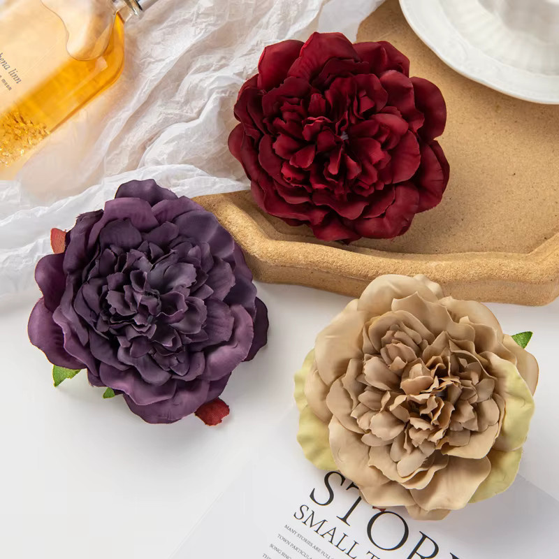 Set aus 5 oder 10 Stück künstlichen Seidenblumen in Lila und Mehrfarbig für Dekorationen, Hochzeiten und Kränze mit Rosen, Dahlien und Pfingstrosen - Bild 3