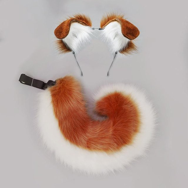 YIRAN Anime Hundeohren-Stirnband und Schwanz, 2-teiliges Set, Plüschtierohren Schwanz - Bild 1