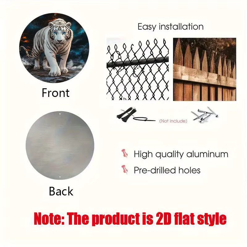 Potdemiel Wandkunstschild Weißes Tiger aus Aluminium in runder Form im klassischen Stil - Bild 3