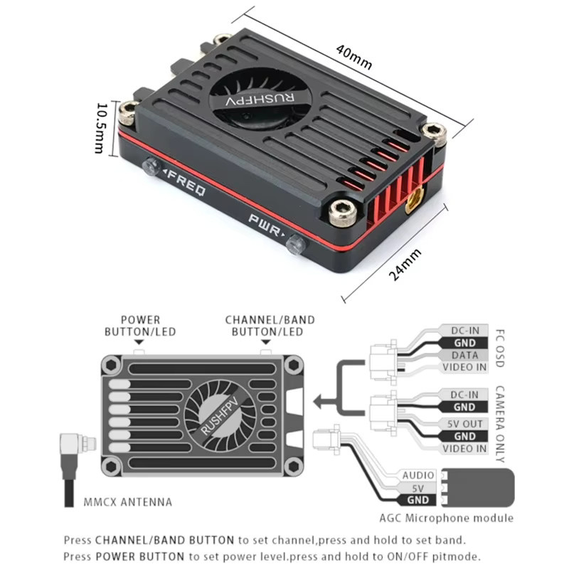 RUSHFPV RUSH MAX SOLO 5,8 GHz 2,5 W VTX mit integriertem Lüfter und Cherry Foxeer Antenne in Schwarz für FPV Freestyle Long Range Racing Drones - Bild 2