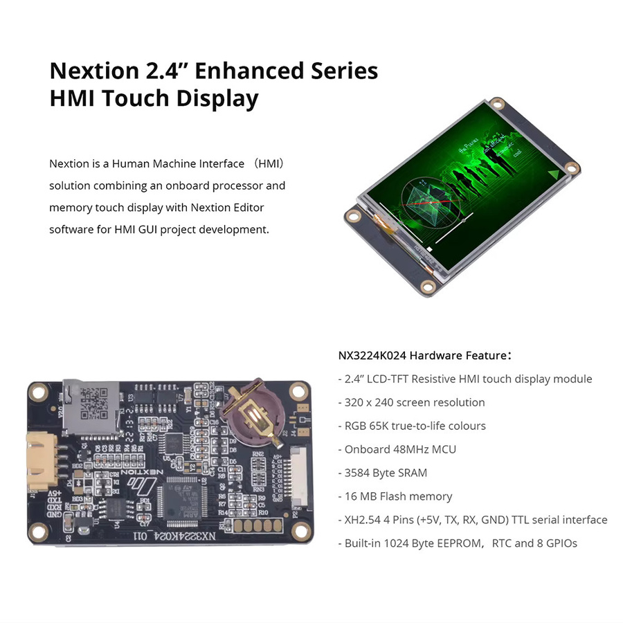 Nextion NX3224K024 2.4 Zoll Resistives HMI Touch Display TFT LCD Modul in Schwarz kompatibel mit Arduino - Bild 2