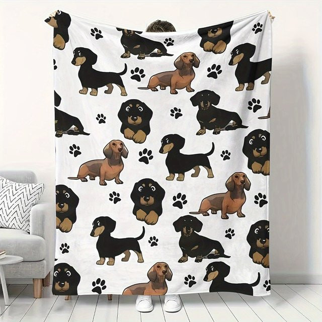 ZZN Dackel-Decke aus weichem Fleece in Multicolour, gemütlicher Hund-Überwurf B/T: 200 x 150 cm - Bild 1