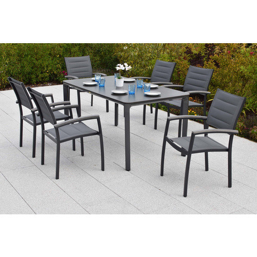 MERXX Gartenmöbel-Diningset Pisa, 7-teilig mit 6 Sitzplätzen, Aluminium und Glas, grau, Tisch B: 160 cm, T: 90 cm - Bild 2