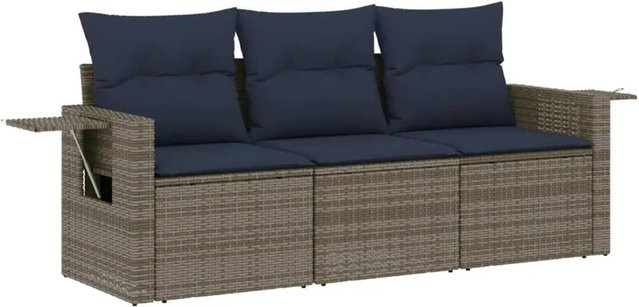 vidaXL 3-tlg Gartensofa-Set aus Polyrattan in Grau mit Kissen und Metallgestell - Bild 1