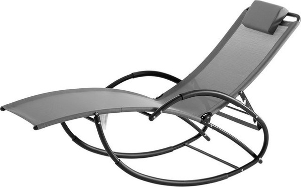 Green Yard Garten-Schwungliege aus Textilene und Stahl in Grau mit verstellbarer Kopfstütze und ergonomischer Form, B/T/H: 177 x 63 x 64-106 cm