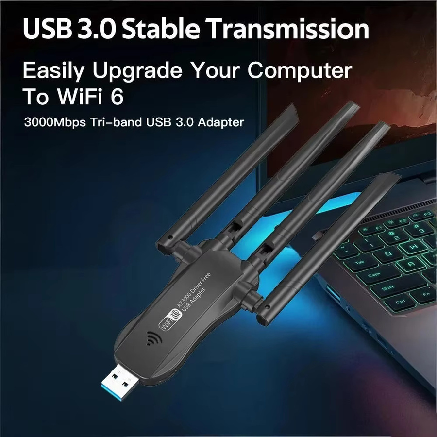 Kebidumei AX3000 WiFi 6 USB Wireless Adapter Dual Band 2,4 GHz/5 GHz 3000 Mbps Netzwerkkarte in Schwarz für Desktop-PC mit Windows 10/11 Unterstützung - Bild 3