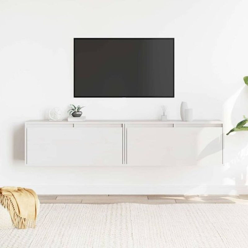 2er-Set Wandschränke aus Massivholz Kiefer in Weiß, minimalistisches Design, B/T/H: 80 x 30 x 35 cm von vidaxl - Bild 1