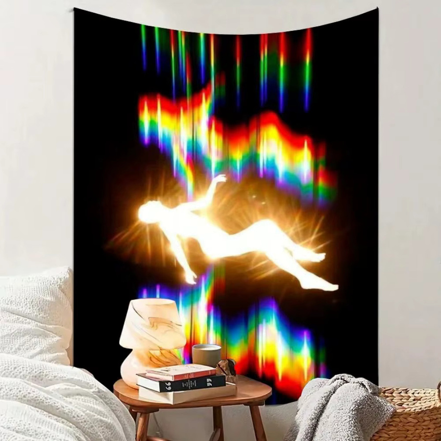 VIKAMA Wandteppich Regenbogen-Neon-Figur Abstract Modern Multicolour B: 60 cm, H: 40 cm - Bild 2
