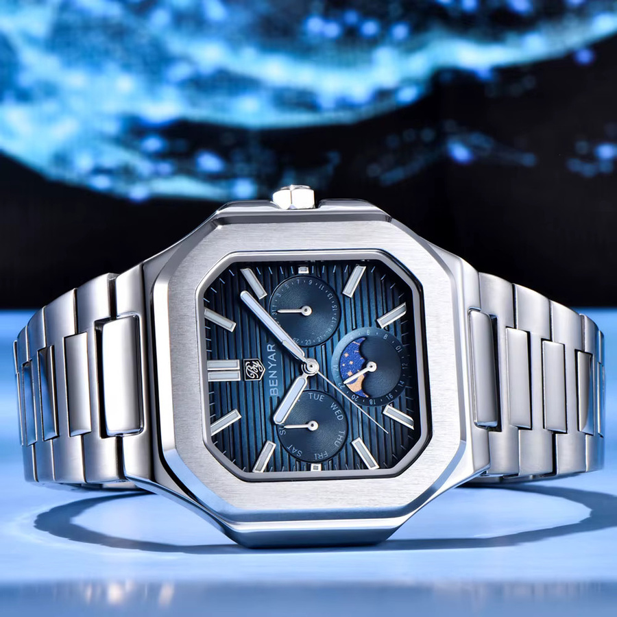 BENYAR Armbanduhr Quarz, Edelstahl, 37 mm, Herren, Blau - Bild 5