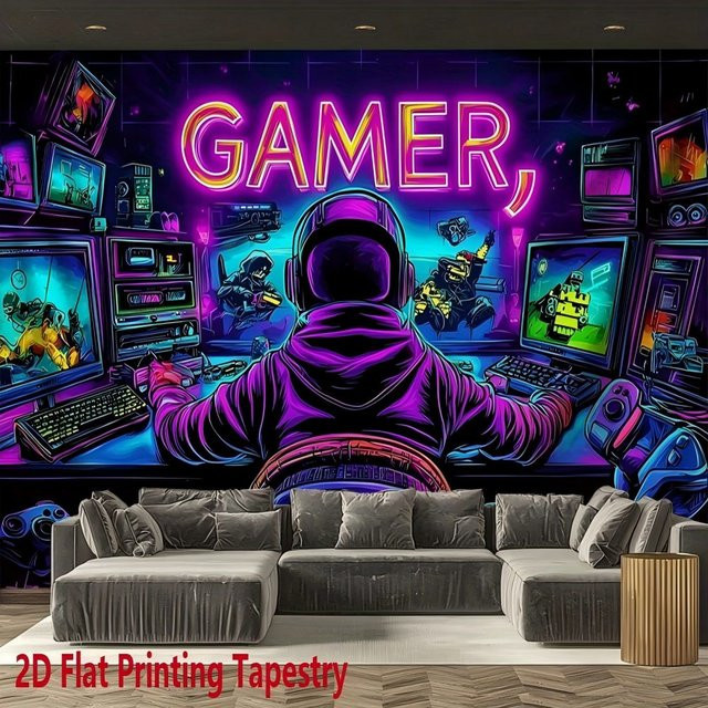 VIKAMA Wandteppich GAMER in Multicolour mit fluoreszierendem Design für E-Sport-Zimmer und Wohnzimmer, B/H: 60 x 40 cm - Bild 1