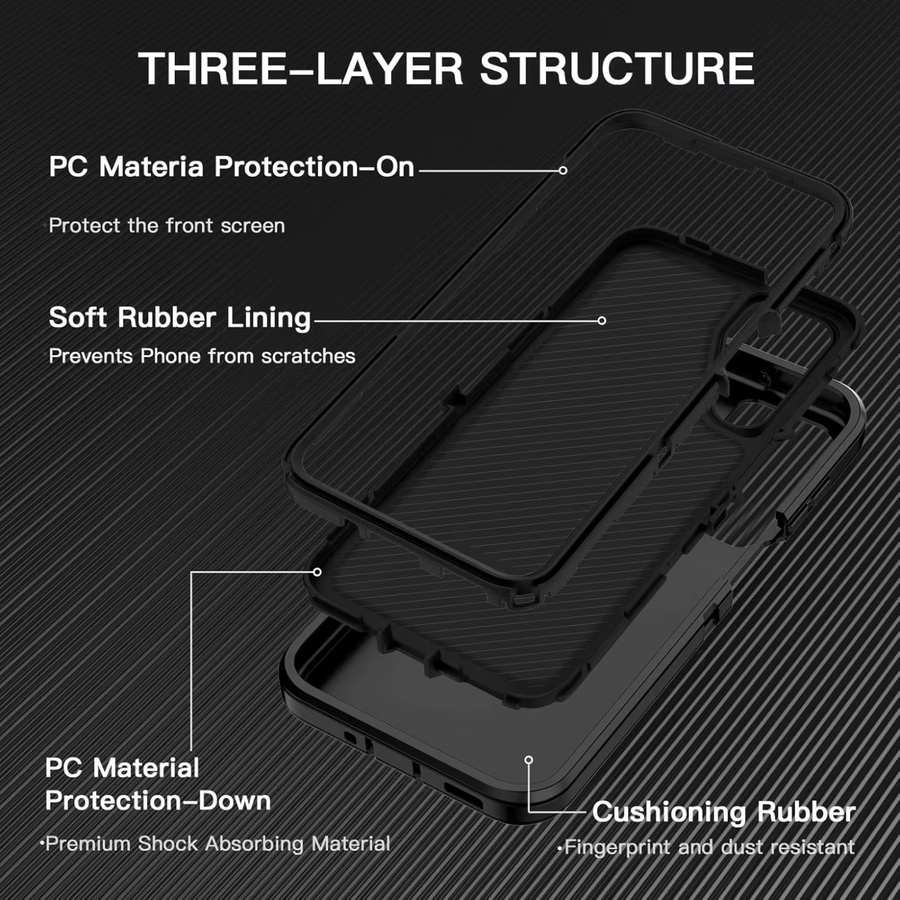 OTT 3in1 Military Grade Handyhülle für Samsung Galaxy S26 S25 S24 S23 S22 Ultra Plus in Schwarz - Bild 2
