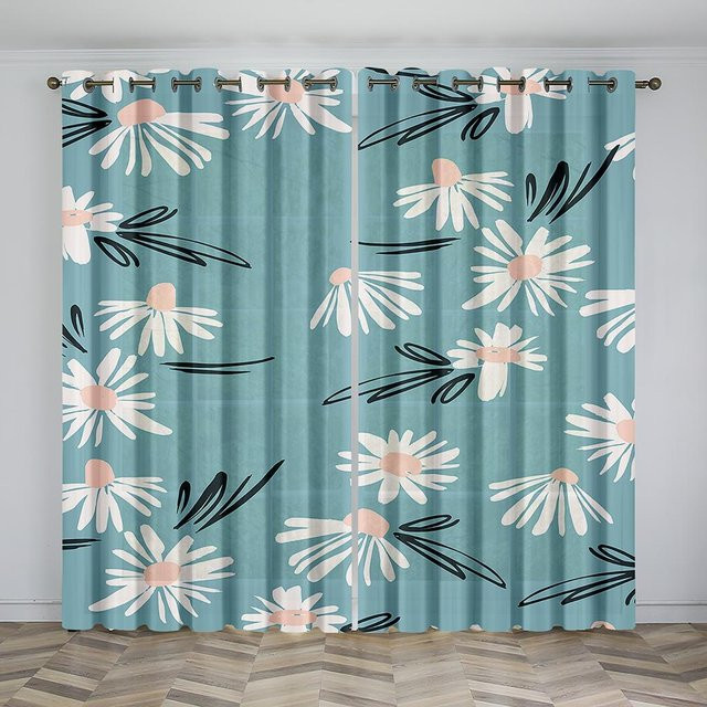 Dekorative Vorhänge mit Blumenmuster und 3D-Digitaldruck aus Polyester, 2er-Set, Blau, Breite: 50 cm, Höhe: 130 cm - Bild 1