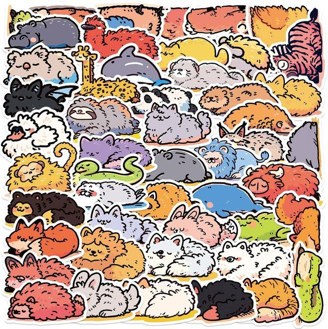 50 Stück Cartoon Liegendes Tier Graffiti Aufkleber wasserdicht in Multicolour von Anime Worlds Store für DIY-Dekoration auf Gitarre, Notebook und Gepäck - Bild 1