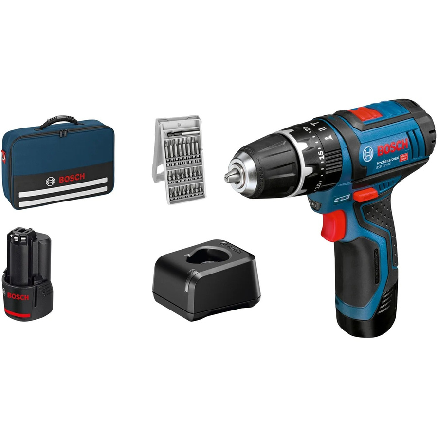 Bosch Professional Akku-Schlagbohrschrauber GSB 12V-15 in Blau/Schwarz mit 2 Akkus und Tasche - Bild 2