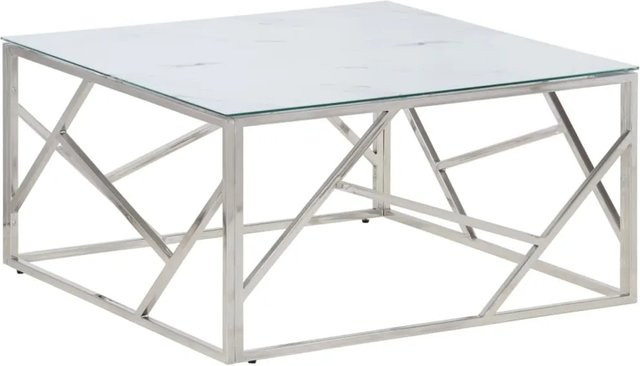 vidaXL Couchtisch modern aus Edelstahl und Glas in Silber, B/T/H: 80 x 80 x 40 cm - Bild 1