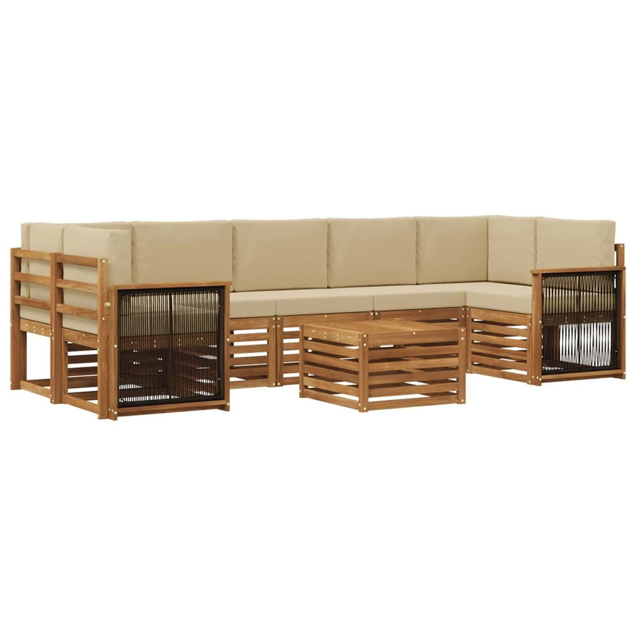 vidaXL Outdoor-Sofagarnitur aus Massivholz Akazie in Natur und Beige, 8-teiliges L-Shape Set mit Polstern und Armlehnen - Bild 2