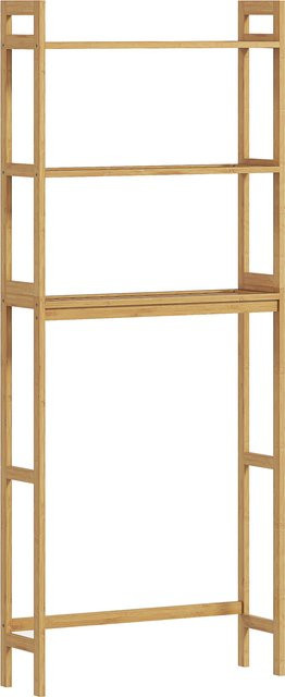 kleankin Toilettenregal aus Bambus, 3-stöckiges Badezimmer Standregal mit Kippschutz, Farbe: Natur/Beige/Braun - Bild 1