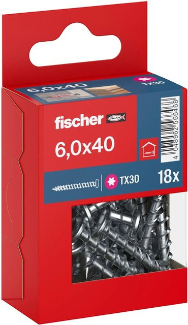Fischer PowerFast II Pan Head TX Vollgewindeschraube für Holz, verzinkt, Durchmesser: 6 mm, Länge: 40 mm, 18 Stück - Bild 1