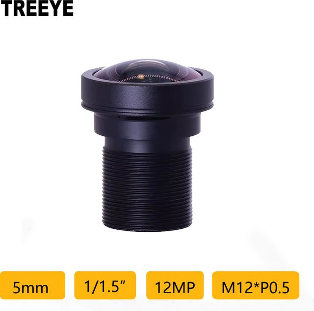 TREEYE M12 CCTV-Objektiv mit 5mm Brennweite, 4K 12MP Auflösung und geringer Verzerrung für IP AHD Sicherheitskameras, Videoüberwachungskameras, Actionkameras und Drohnen, Schwarz - Bild 1