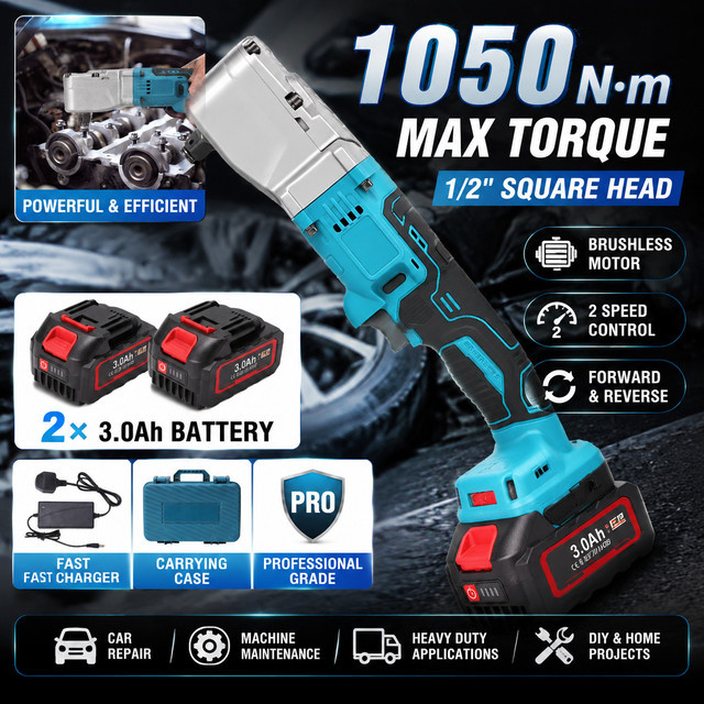 Betuyoo Bürstenloser Elektrischer Ratschenschlüssel 1/2 Zoll mit 1050NM Drehmoment und 2 Batterien, Blau - Bild 1