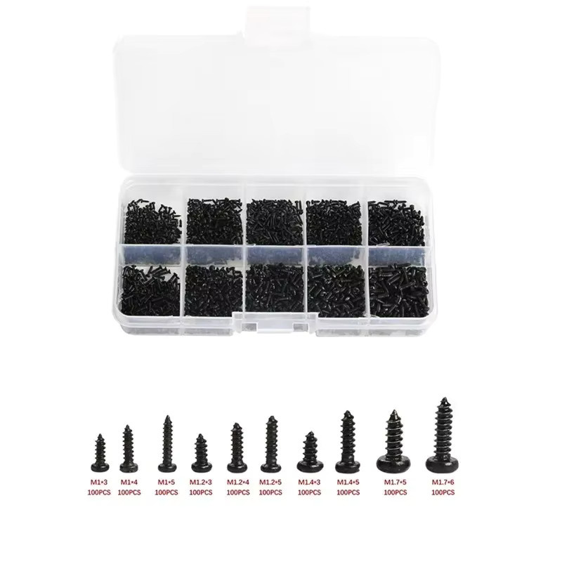 1000 Stück selbstschneidende Nylon-Schrauben in Schwarz, kleine Phillips-Flachkopf-Schrauben für Laptop und Computer (M1, M2, M1,4, M1,7) - Bild 2