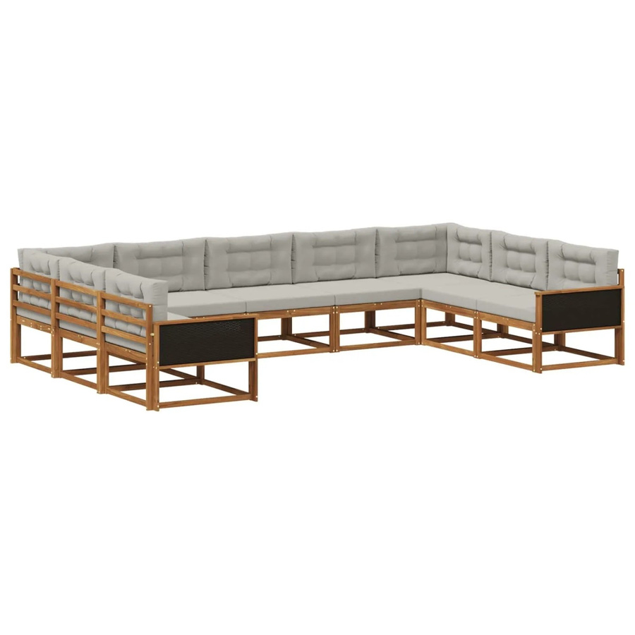 vidaXL Outdoor-Sofagarnitur in U-Form aus massivem Akazienholz mit Kissen in Grau und Natur - Bild 2