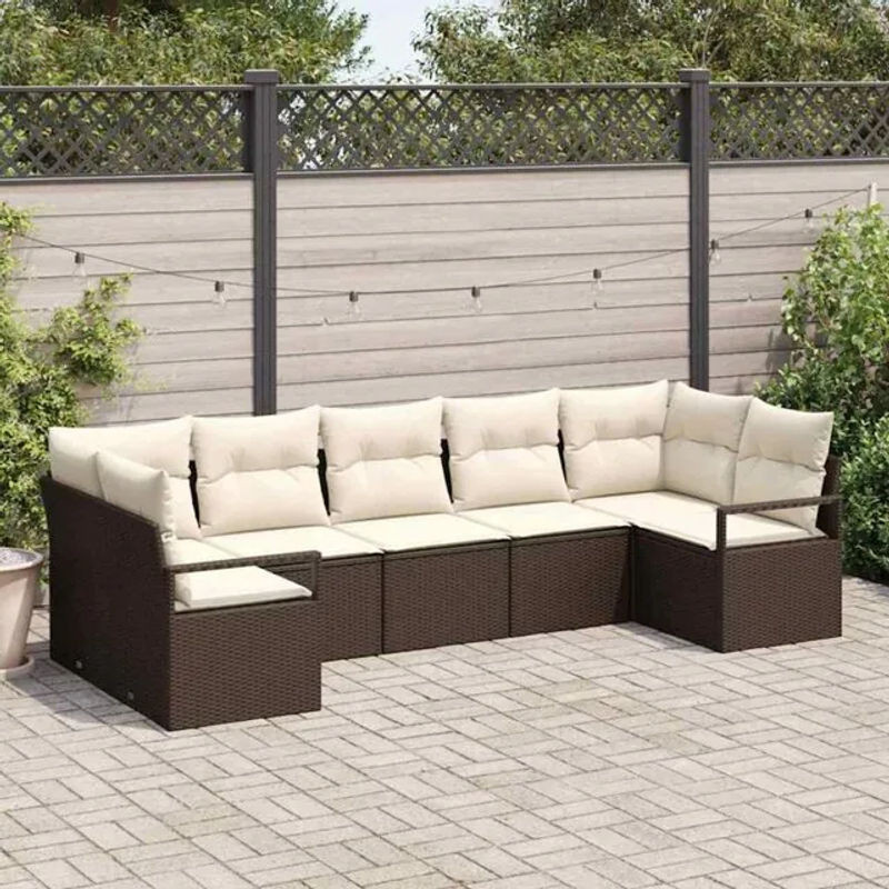 Vidaxl Polyrattan Garten-Sofa-Set mit integriertem Stauraum und Kissen, 7-teiliges Loungemöbel-Set in Braun und Creme - Bild 1