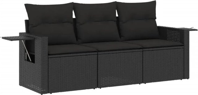 vidaXL 3-tlg Garten-Sofagarnitur aus Poly-Rattan in Schwarz mit Kissen und pulverbeschichtetem Stahlgestell - Bild 1