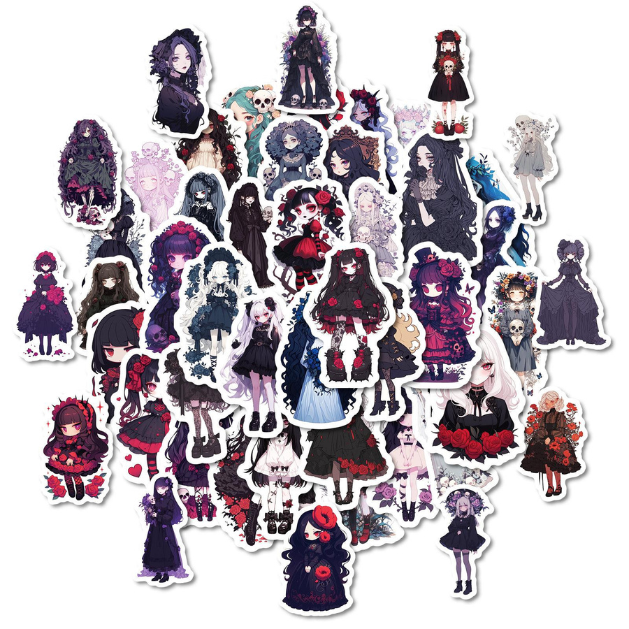 50 Goth Lolita Cartoon Graffiti Aufkleber im Rose Girl Gothic Style, Mehrfarbig - Bild 5