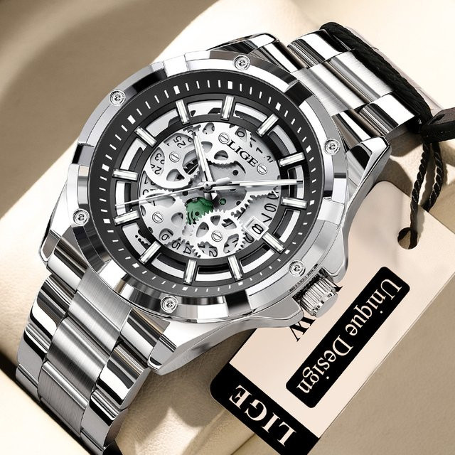 LIGE Armbanduhr Quarz, Edelstahl, Schwarz, Herren - Bild 1