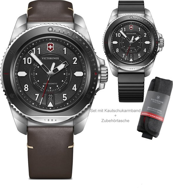 Victorinox Herrenuhr, Quarz, Edelstahlgehäuse, 43 mm, Leder, Schwarz, 20 ATM - Bild 1
