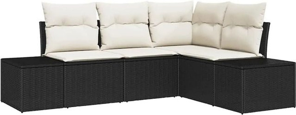 vidaXL Gartensofa-Set aus Poly-Rattan in Schwarz und Beige mit L-Form, integriertem Speicher und Polsterkissen für Garten und Terrasse