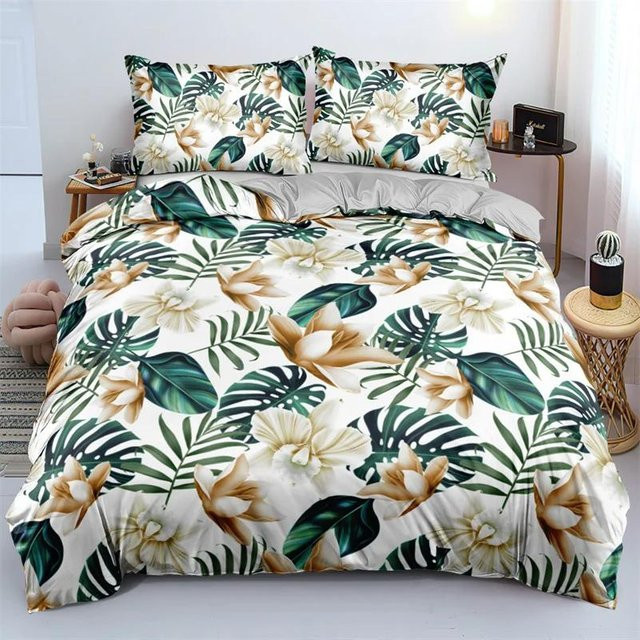 Flylo Bettwäsche-Set mit 3D-Blumendesign in Dunkelgold und Weiß, Material Mikrofaser, B/H: 150 x 200 cm - Bild 1