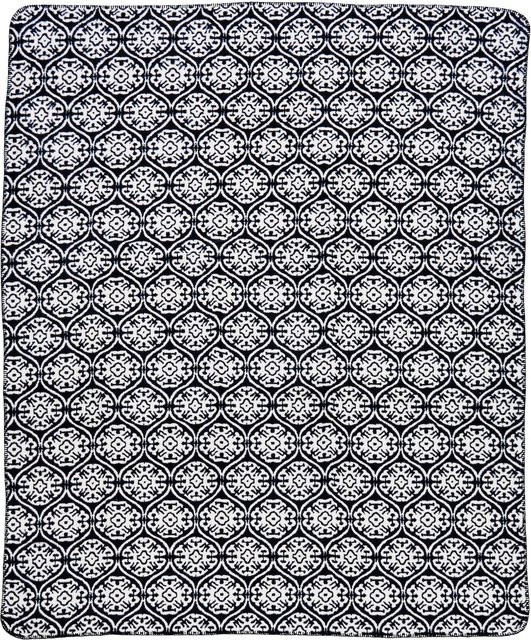 DONE Wohndecke Florenz mit geometrischem Muster in Schwarz Weiß Blau - Bild 1
