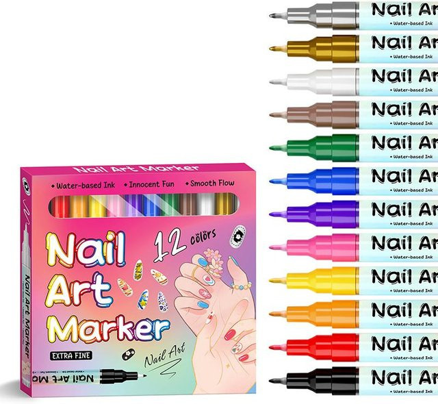BagFashion Nail Art Stifte Set, 12 Farben, Pink - Bild 1