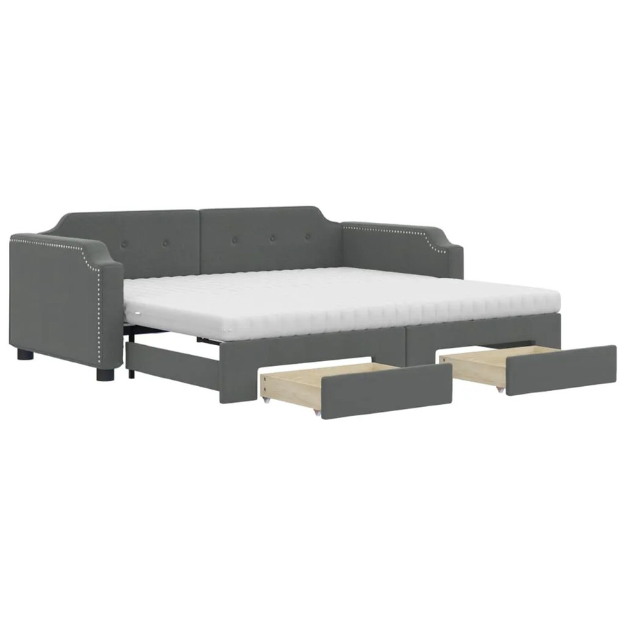 vidaXL Tagesbett ausziehbar mit Schubladen in Dunkelgrau, gepolstert mit Schaumstoff, B/T/H: 90 x 200 x 66,5 cm - Bild 2