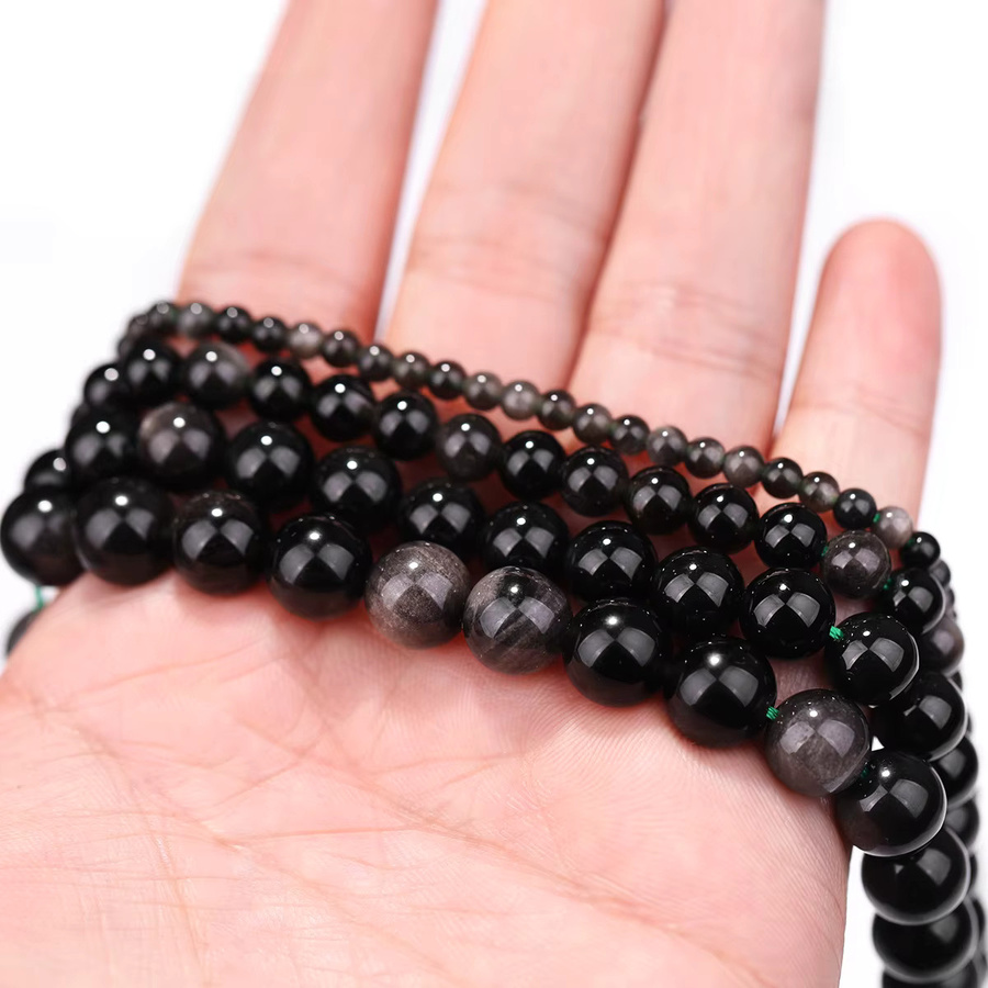 SHIJIWLS Mineralperlen Silber-Obsidian, rund, Unisex - Bild 6