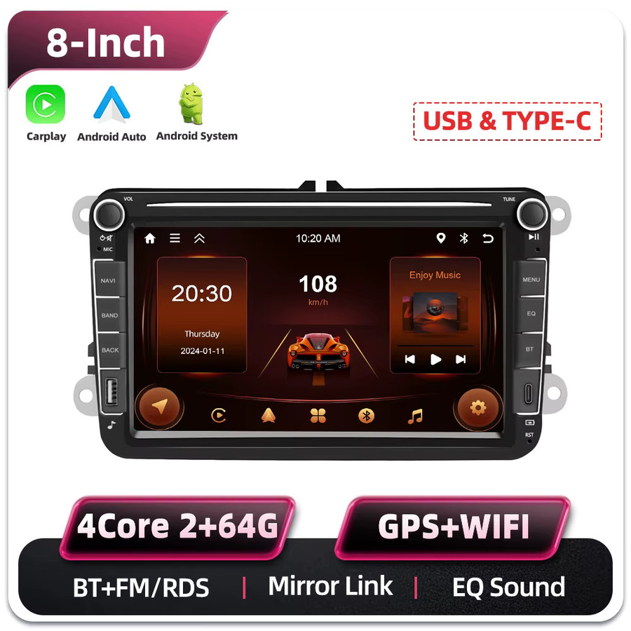 Podofo 8 Zoll 2 Din Auto-Multimedia-Player mit GPS und KI-Sprachassistent in Schwarz für Seat, VW und Skoda - Bild 5