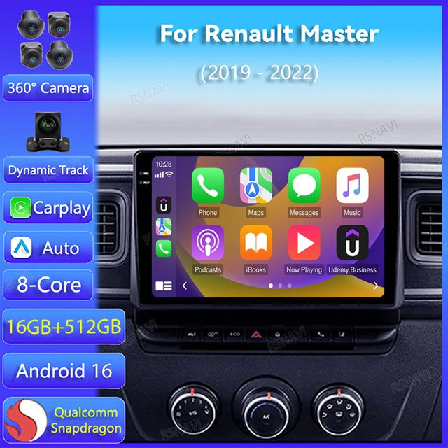 RSNAVI Android 16 Autoradio mit CarPlay und Navigation für Renault Master 2019 bis 2022, Schwarz, inklusive 360 Kamera und DSP Stereo - Bild 1