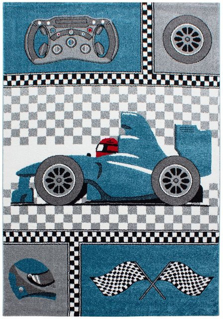 Ayyildiz Kinderteppich Kids 460 Blau Multicolour mit Rennwagen und Verkehrszeichen B/T: 140 x 200 cm - Bild 1