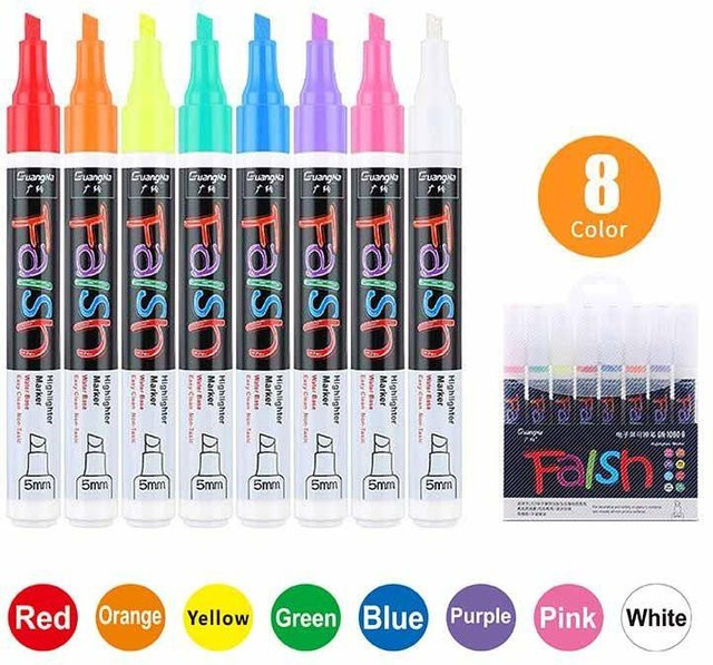 XYZE Flüssigkreide-Marker Set in Multicolor mit Keilspitze, trocken abwischbare Neon-Textmarker für Whiteboards und Schultafeln - Bild 1
