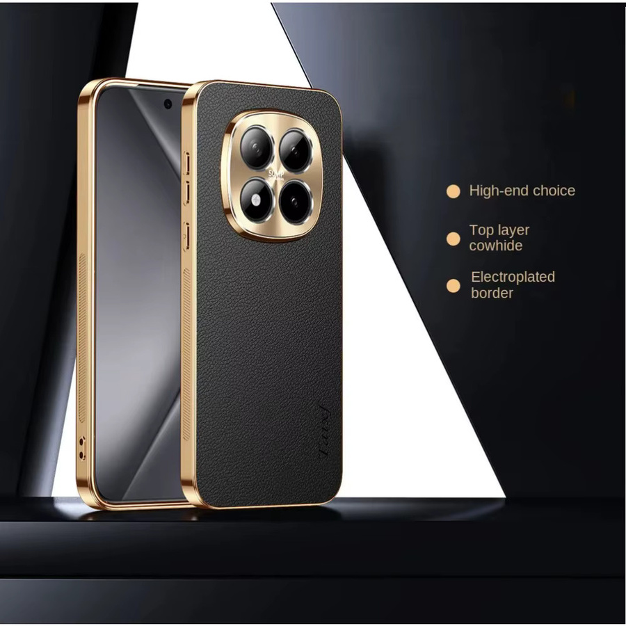 Premium Rindsleder Schutzhülle mit galvanisiertem Rahmen für Redmi Note 15 Pro Plus, 14, 13 Turbo und 4 in Schwarz oder Blau mit Objektivschutz und Anti-Drop-Funktion - Bild 2