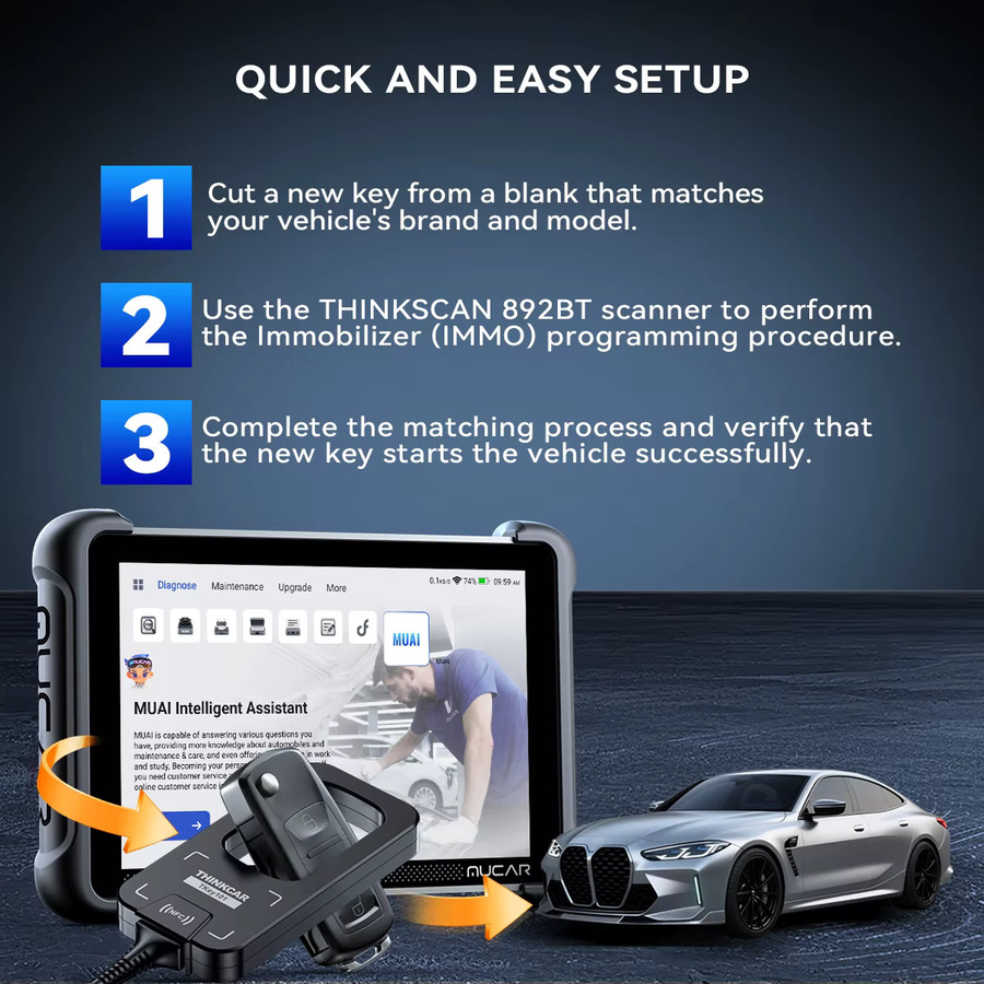 THINKCAR TKEY 101 Universeller Autoschlüssel-Programmierer in Schwarz mit 6 Fernbedienungen zur Programmierung von Auto-Diebstahlschutzsystemen für MUCAR 892BT und 689BT - Bild 4