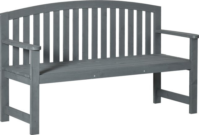 Outsunny 2-Sitzer Gartenbank aus Tannenholz in Grau, wetterfeste Holzbank mit Rückenlehnen und Armlehnen für Garten, Balkon oder Terrasse, B/T/H: 143 x 51 x 85 cm - Bild 1